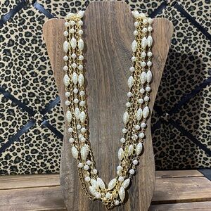 Vintage Gold Tone Multi-Strand Pearl Beaded Layered Statement Necklace